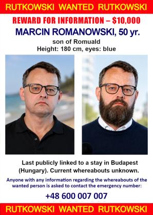 Recompensă de 10.000 $ pentru informații care duc la localizarea persoanei urmărite Marcin Romanowski